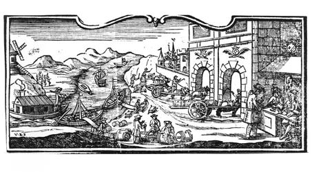 Tax Office at the Entrance of a City for Wines and Spirits, decree of The Council of State 22nd March 1707, from Registers of the Council of State of Paris, 1739 (detail)