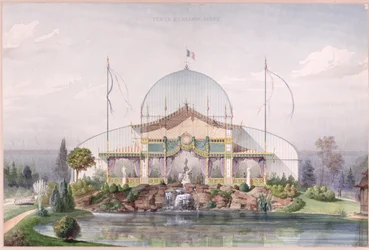 Tent and Big Glasshouse in the Garden of the Universal Exhibition in Paris in 1867