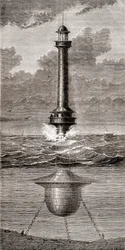 The 19th century floating lighthouse placed at the entrance to the Port of Liverpool, England, from 