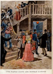 The Arrest of Prostitutes in Parisian Hotels (boarding house) - A roundup in the hotels filled - in 