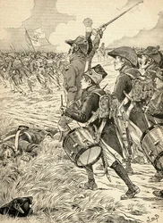 The Battle of Marengo, Italy in 1800, fought between the French forces under Napoleon Bonaparte and the Austrians. From Agenda Buvard du Bon Marche published 1917