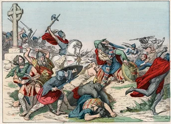 The Battle of Poitiers on 25 October 732 won by Charles Martel - The Battle of Poitiers, 25th October 732, won by Charles Martel (688-741) - Engraving of the end of the 19th century in 