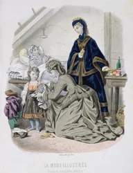 The Charitable Visit, illustration from La Mode Illustree, c.1870
