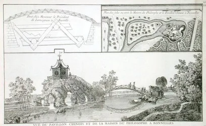 The Chinese Pavilion and the House of Philosophy in the Parc de Bonnelles, near Paris, from 