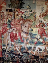 The Departure of the Prodigal Son. Wool and silk tapestry made in Tournai around 1520. Paris, National Museum of the Middle Ages, Thermes de Cluny