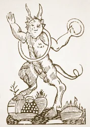 The Devil pointing out Hidden Treasures, copy of an illustration from Le Véritable Dragon Rouge, Lille 1521, used in a History of Magic, published late 19th century