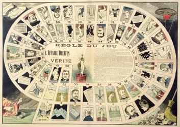 The Dreyfus Affair Game, with portraits of the various individuals involved, late 19th century