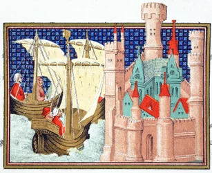 The Duke of Salisbury Arriving at Conway Castle from Ireland, Facsimile Copy from Le Prinse et Mort du Roy Richart by Jean Creton, Reprinted 19th Century