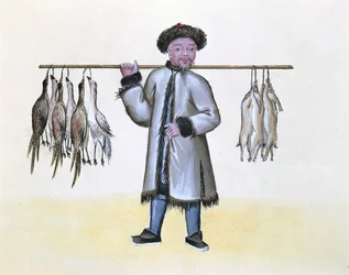 The Game Merchant, from a book on the street calls of Peking, c.1785