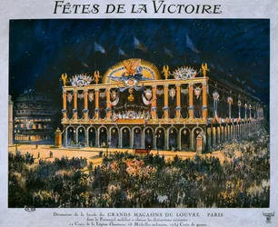 The Grands Magasins du Louvre decorated for the celebration of the 1918 Victory, 14th July 1919