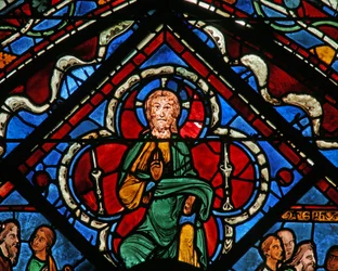 The Joseph Window: Christ in a Quatrefoil Giving Blessing