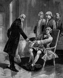 The King of Sardinia inviting the French mathematician Joseph Louis Lagrange (1736-1813) to join Frederick II the Great of Prussia in Berlin