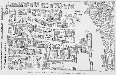 The Louvre district in the 16th century, facsimile of the plan of Truschet