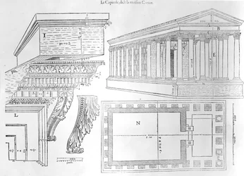 The Maison Carree, illustration from Discours historial de lantique et illustre cite de Nismes by Jean Poldo d