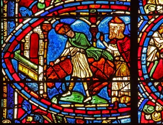 The Prodigal Son window: the fatted calf is killed