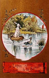 The Rabbit and the Teal, illustrated card depicting the fable by Jean de la Fontaine