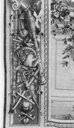 The Seasons tapestry, border, music instruments, Gobelins Factory (detail)