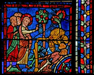 The St Martin window: the saint causes a tree to fall on the heathen