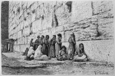 The Wailing Wall, from La Syrie daujourdhui. Voyage dans la Phenicie, le Liban et la Judee. 1875-1880 by Louis Charles Emile Lortet, 1884