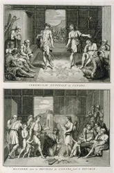 The Wedding Ceremony and the Manner of Divorce in Canada, Illustration from Religious Ceremonies and Customs, Engraved by Bernard Picart