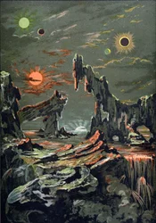 The World of Four Moons and Four Suns, illustration from LAstronomie Populaire written by Camille Flammarion