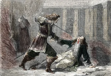 The Assassination of Marquis Gianrinaldo Monaldeschi, Lover of Queen Christina of Sweden (1626-1689) at the Castle of Fontainebleau