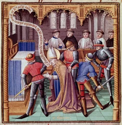 The assassination of Thomas Becket in 1170 (Assassination of Saint Thomas of Canterbury). Miniature taken from 