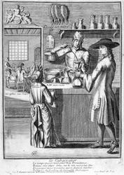 The cabaretier preparing the wine decanter - engraving