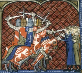 The Crusade Against the Albigenses, c.1325-c.1350. Soldiers on Horseback Wielding Swords Attack a Group of Albigenses. Pope Innocent III Preached a Holy War Against the Albigensian Christians, as He Feared the Spread of Their Beliefs. In 1209 He Ordered th