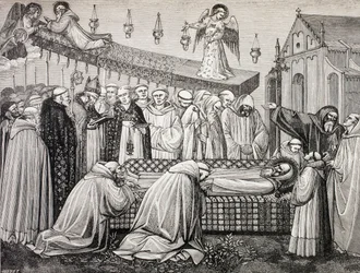 The death of St. Benedict of Nursia in the Abbey of Monte Cassino, from 