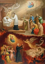 The Death of the Righteous Man and the Death of the Sinner, illustration from a pictorial catechism, end of the nineteenth century