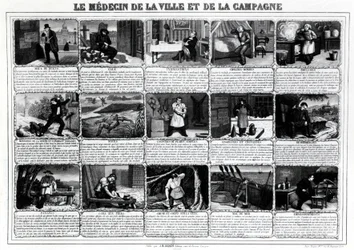 The doctor of the city and the countryside and their different patients, published by J.B. Gadolachez Cours de Brosses in Lyon, late 19th century