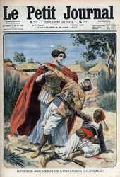 The heroes of colonialism (in North Africa) are honoured allegorical engraving - Le Petit Journal, 6 March 1910