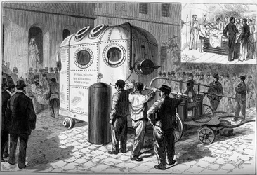 The pneumatic bell used to anesthetize patients during surgical operations