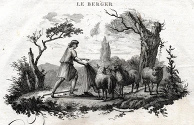 The Shepherd. Fable of Aesop. Written by Guillaume Montfort and engraved by Beauble in 1801