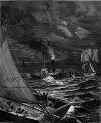 The ship was made in 1807 by Robert Fulton (1765 - 1815) for the New York - Albany route on the Hudson River