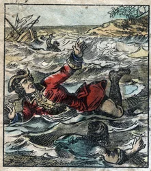 The sinking of Lemuel Gulliver. Illustration for 