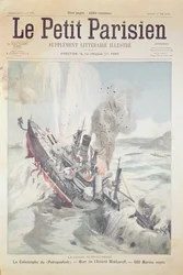 The sinking of the Russian flagship Petropavlovsk on 13 April, 1904, cover illustration of Le Petit Parisien, 1 May, 1904