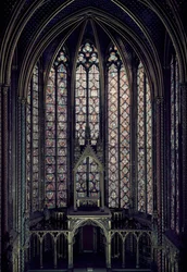 The stained glass window in the choir of the Upper Chapel