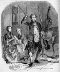 The Violinist and Composer Jean Philippe Rameau Composing, Surrounded by Members of His Family - Engraving by Andrieux