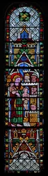 The west window depicting a scene from the Last Judgement: the Elect being taken to heaven?
