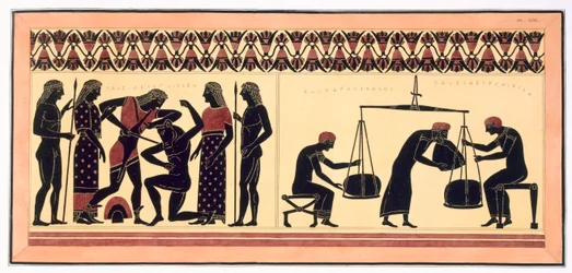 Theseus and the Minotaur, with Men Weighing Wool, published 1808-10