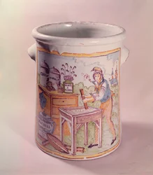 Tobacco Pot Depicting a Tobacconist, Bordeaux Workshop