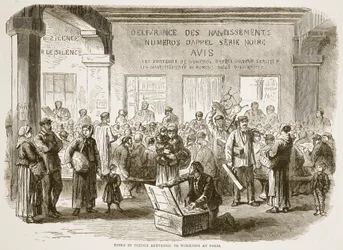 Tools in pledge returned to workmen at Paris, illustration from Cassells History of the War between France and Germany, 1870-1871