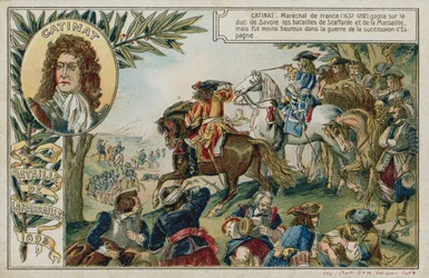 Trade card with an image depicting the Battle of Marsaglia