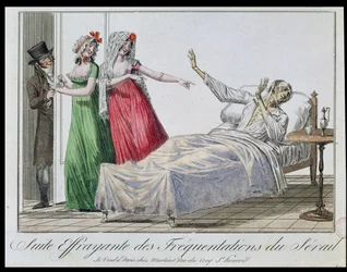 Tragic consequence of frequenting brothels, caricature of a syphilitic, c.1800