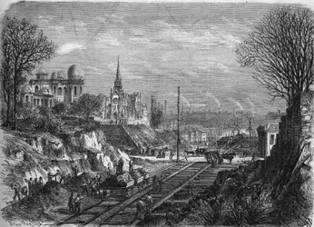 Transformations of Paris under the Second Empire, Paris Haussmannian: piercing of Boulevard Arago. Engraving in 