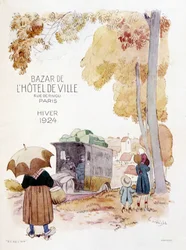 Travelling Merchants in the Country. Advertising Poster of 1924 for the Bazar de l