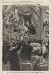 Tsar Nicholas II of Russia acclaimed by the audience during the playing of the Russian national anthem at a gala performance at the Paris Opera during his visit to France