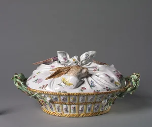 Tureen in the Form of a Basket of Game, Manufacturer Sceaux Factory, c.1755 (tin-glazed earthenware with enamel decoration)